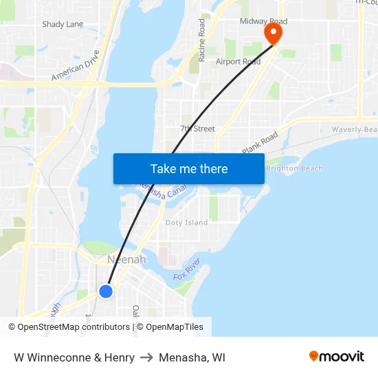 W Winneconne & Henry to Menasha, WI map