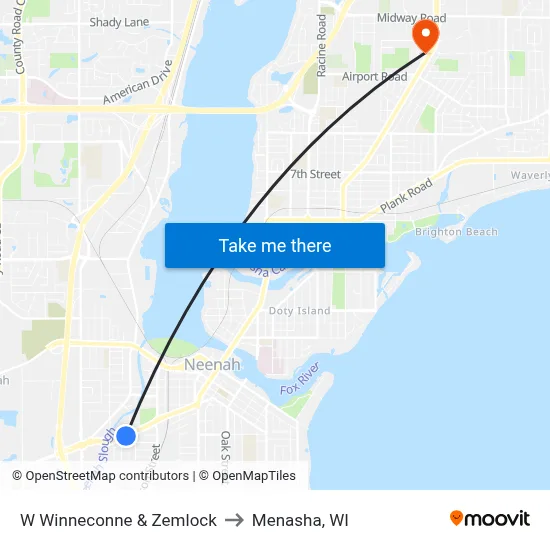 W Winneconne & Zemlock to Menasha, WI map