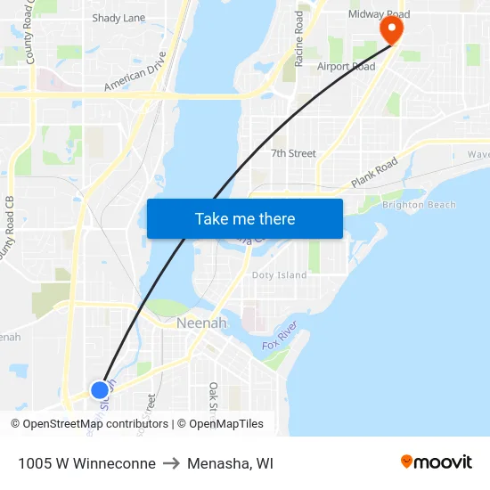 1005 W Winneconne to Menasha, WI map