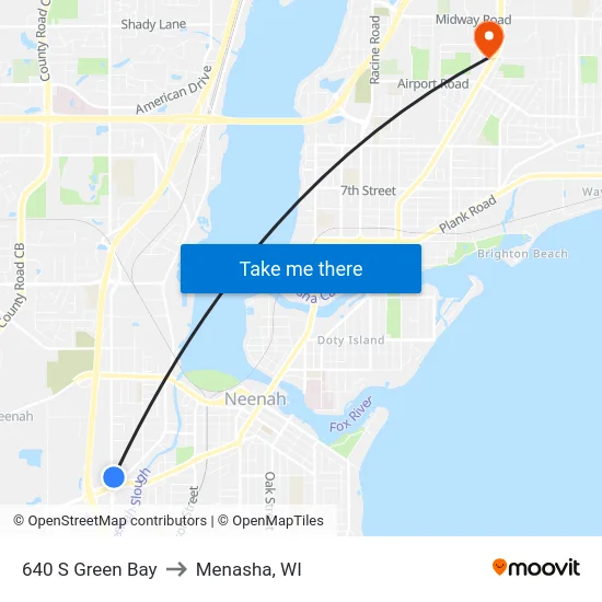 640 S Green Bay to Menasha, WI map