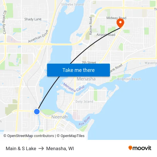 Main & S Lake to Menasha, WI map