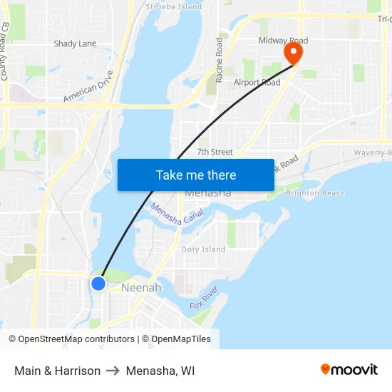 Main & Harrison to Menasha, WI map