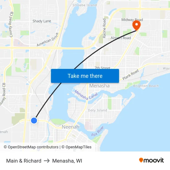 Main & Richard to Menasha, WI map