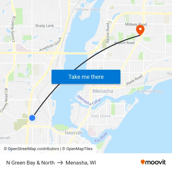 N Green Bay & North to Menasha, WI map