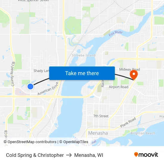 Cold Spring & Christopher to Menasha, WI map