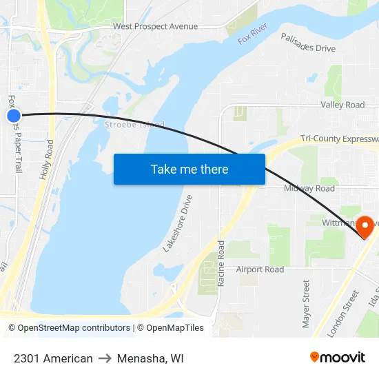 2301 American to Menasha, WI map