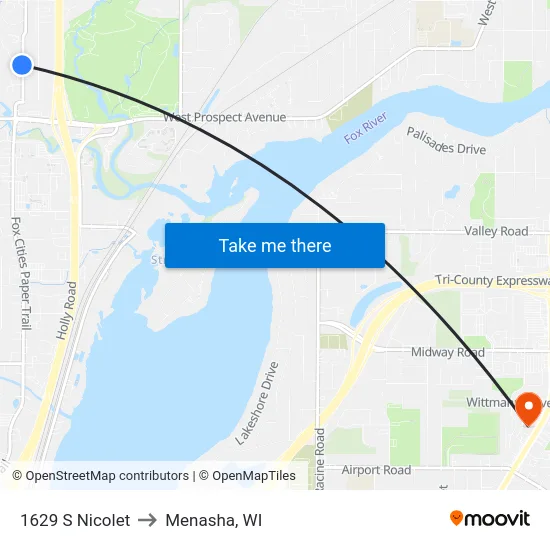 1629 S Nicolet to Menasha, WI map