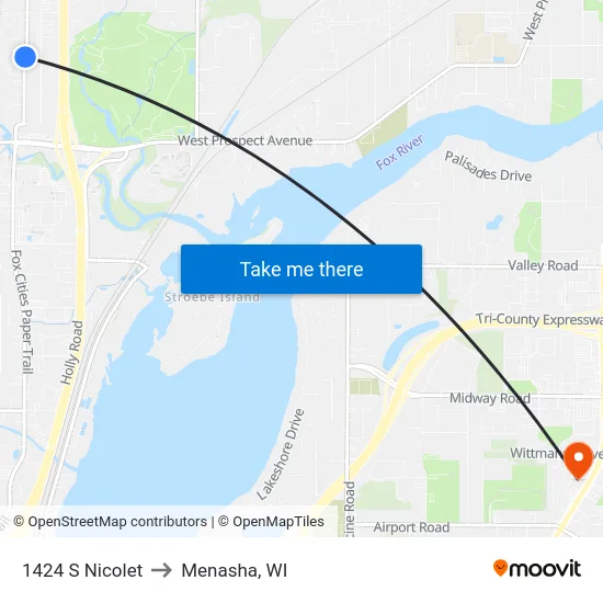 1424 S Nicolet to Menasha, WI map