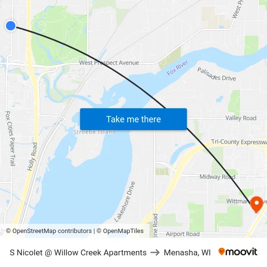S Nicolet @ Willow Creek Apartments to Menasha, WI map