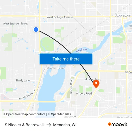 S Nicolet & Boardwalk to Menasha, WI map