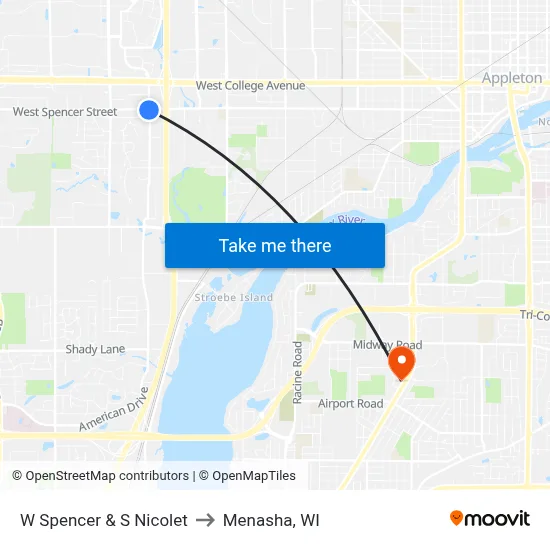 W Spencer & S Nicolet to Menasha, WI map