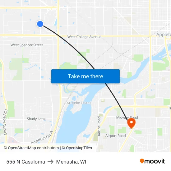 555 N Casaloma to Menasha, WI map