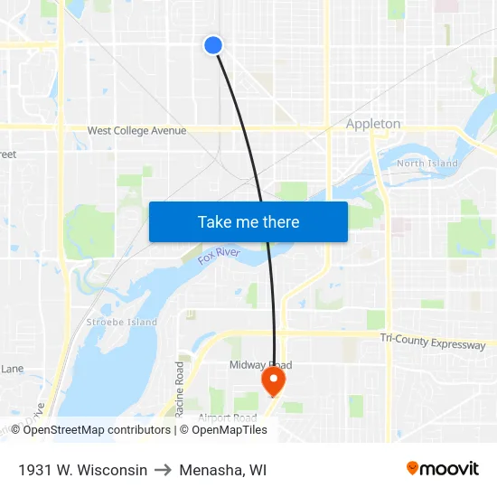 1931 W. Wisconsin to Menasha, WI map