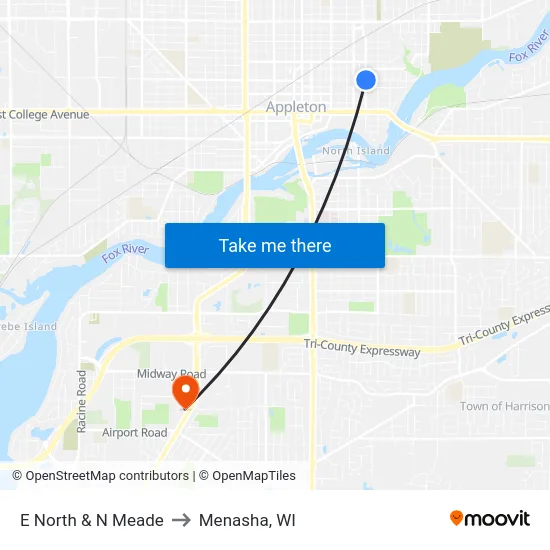 E North & N Meade to Menasha, WI map