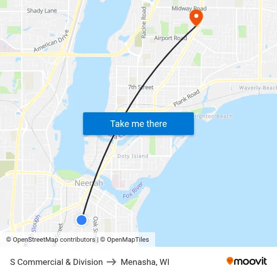 S Commercial & Division to Menasha, WI map