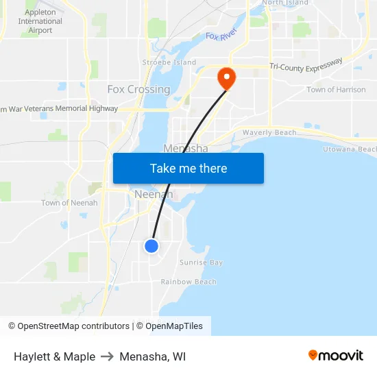Haylett & Maple to Menasha, WI map