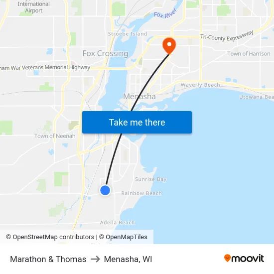 Marathon & Thomas to Menasha, WI map