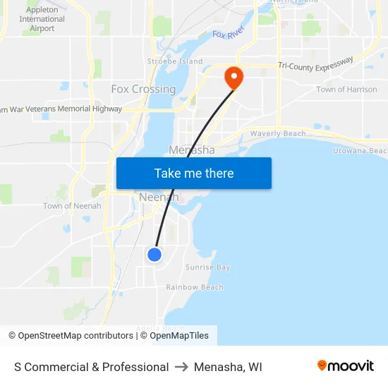 S Commercial & Professional to Menasha, WI map