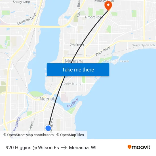 920 Higgins @ Wilson Es to Menasha, WI map