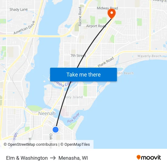 Elm & Washington to Menasha, WI map