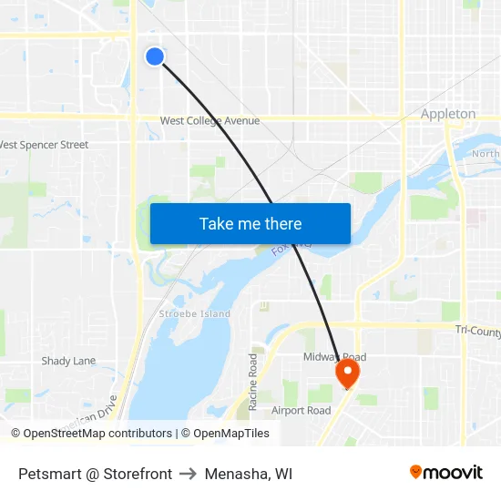 Petsmart @ Storefront to Menasha, WI map