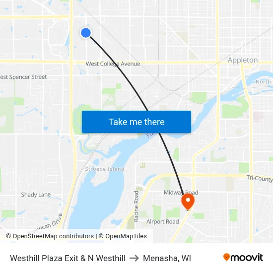 Westhill Plaza Exit & N Westhill to Menasha, WI map