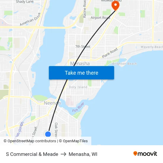 S Commercial & Meade to Menasha, WI map