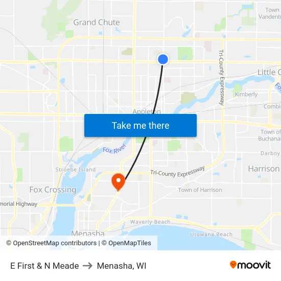 E First & N Meade to Menasha, WI map