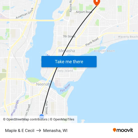 Maple & E Cecil to Menasha, WI map