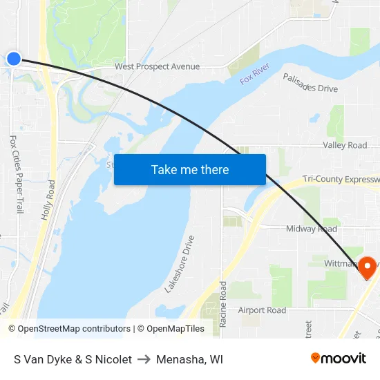 S Van Dyke & S Nicolet to Menasha, WI map