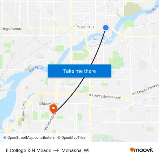 E College & N Meade to Menasha, WI map