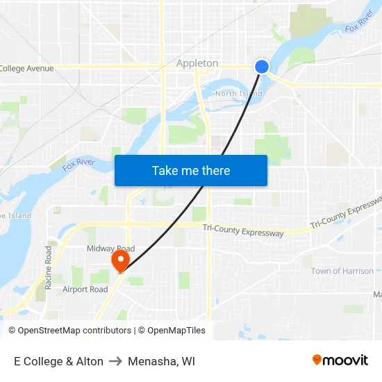 E College & Alton to Menasha, WI map