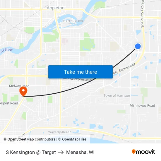 S Kensington @ Target to Menasha, WI map