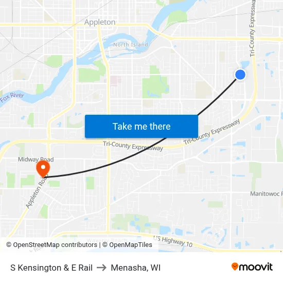 S Kensington & E Rail to Menasha, WI map