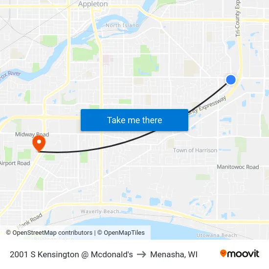 2001 S Kensington @ Mcdonald's to Menasha, WI map