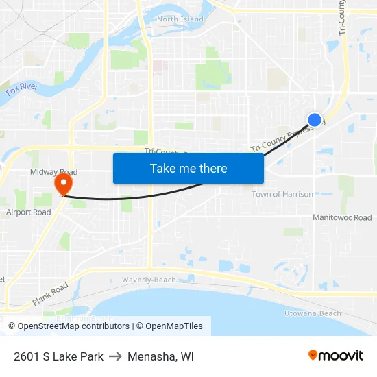 2601 S Lake Park to Menasha, WI map
