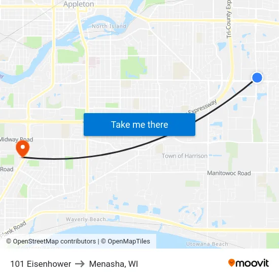 101 Eisenhower to Menasha, WI map