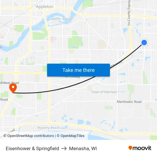 Eisenhower & Springfield to Menasha, WI map