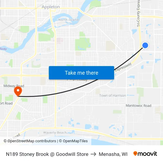 N189 Stoney Brook @ Goodwill Store to Menasha, WI map