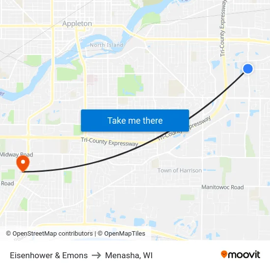 Eisenhower & Emons to Menasha, WI map