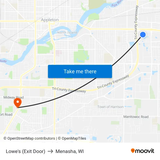 Lowe's (Exit Door) to Menasha, WI map