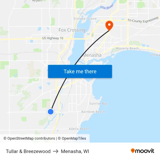 Tullar & Breezewood to Menasha, WI map