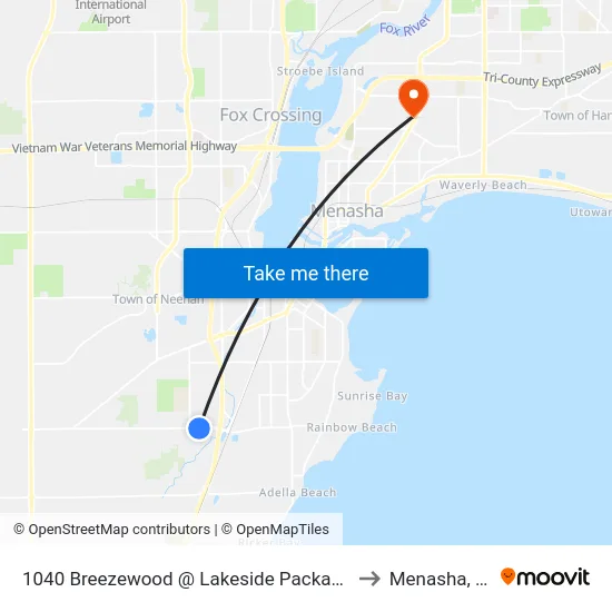1040 Breezewood @ Lakeside Packaging to Menasha, WI map