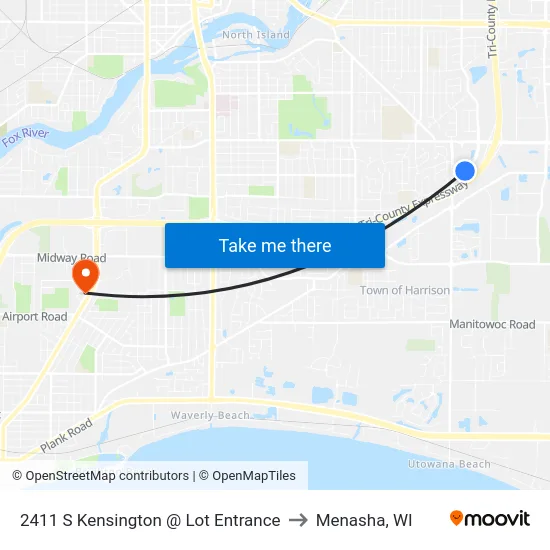 2411 S Kensington @ Lot Entrance to Menasha, WI map