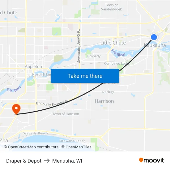 Draper & Depot to Menasha, WI map