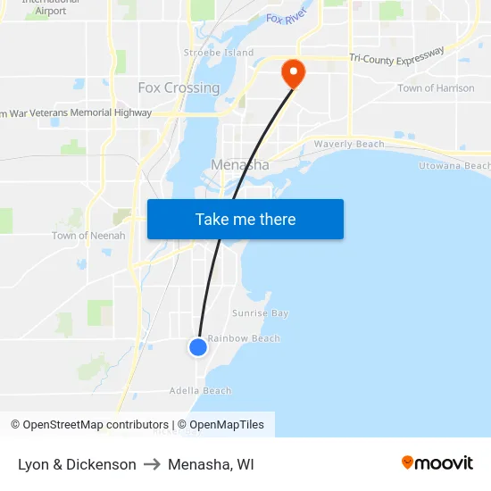 Lyon & Dickenson to Menasha, WI map