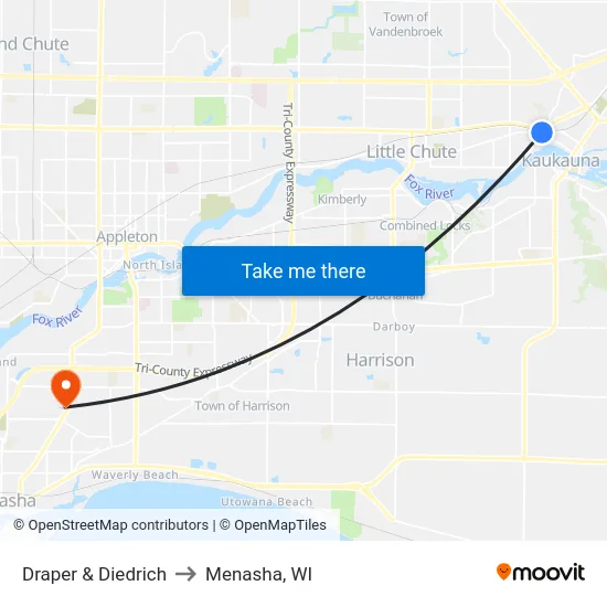 Draper & Diedrich to Menasha, WI map