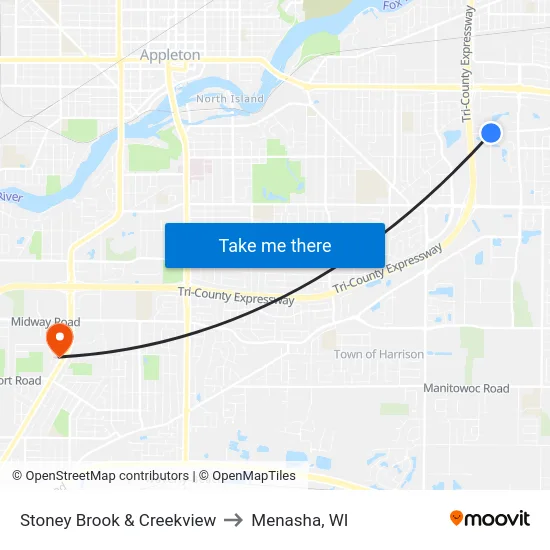 Stoney Brook & Creekview to Menasha, WI map