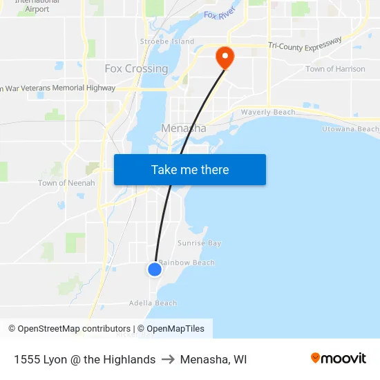 1555 Lyon @ the Highlands to Menasha, WI map