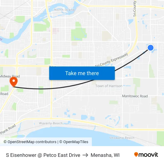 S Eisenhower @ Petco East Drive to Menasha, WI map